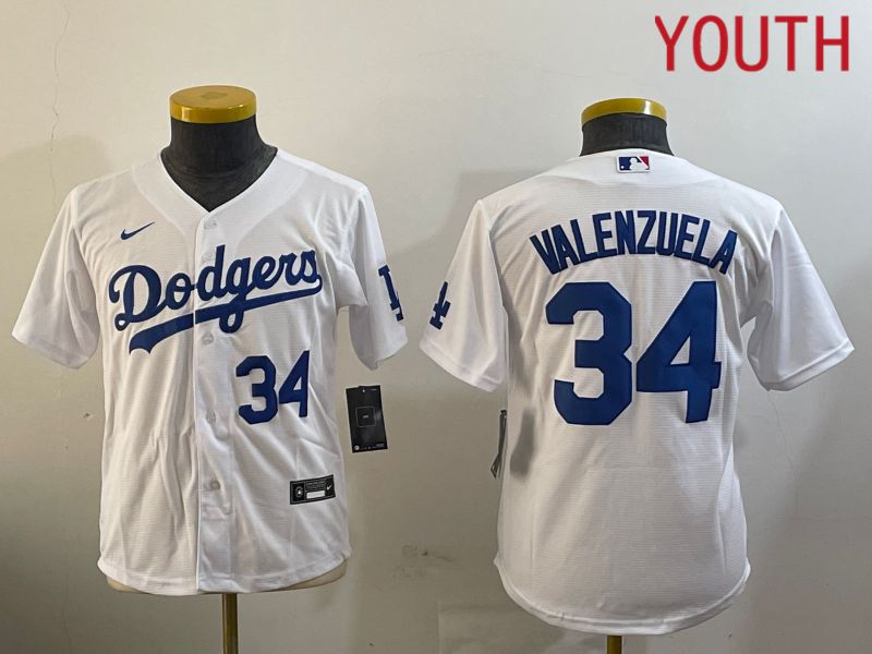 Youth Los Angeles Dodgers #34 Valenzuela White Game 2024 Nike MLB Jersey style 10293